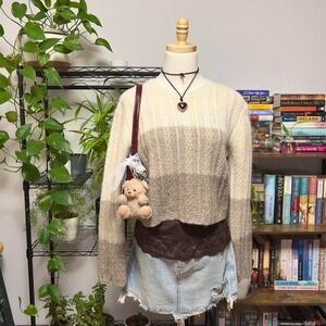 Vintage Jones New‎ York Brown Striped Sweater Womens Medium Merino Wool Blend